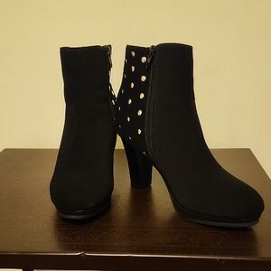 Women's Black Studded Ankle Booties with Side Zip